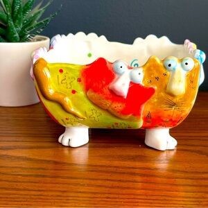 Vntg Joy Cats Large 5” Serving Bowl Studio Designworks 1990s Memphis Pop Whimsy